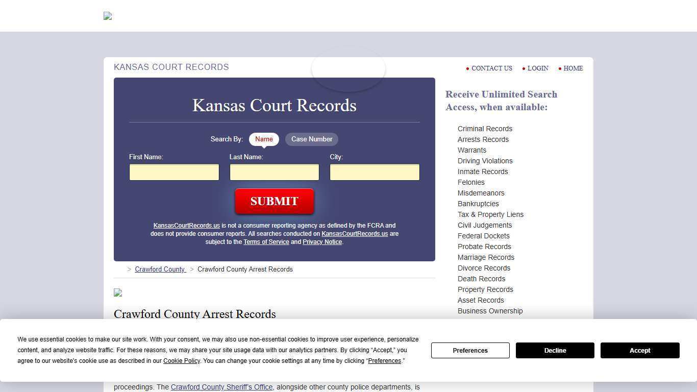 Crawford County Arrest Records | KansasCourtRecords.us